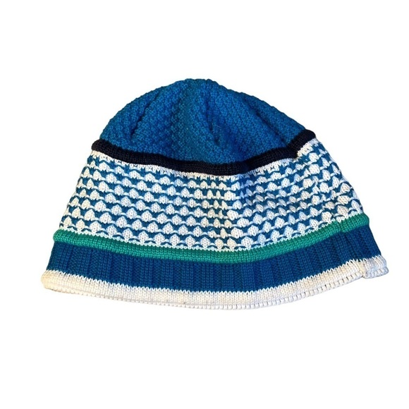 SMARTWOOL Knit Merino Wool Blend Hat Winter Beanie Blue Cream Green